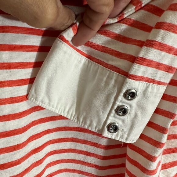 J.Crew Women's 3/4 Sleeve Clasped V Neck Cotton Striped‎ Top Size Large - Picture 5 of 8